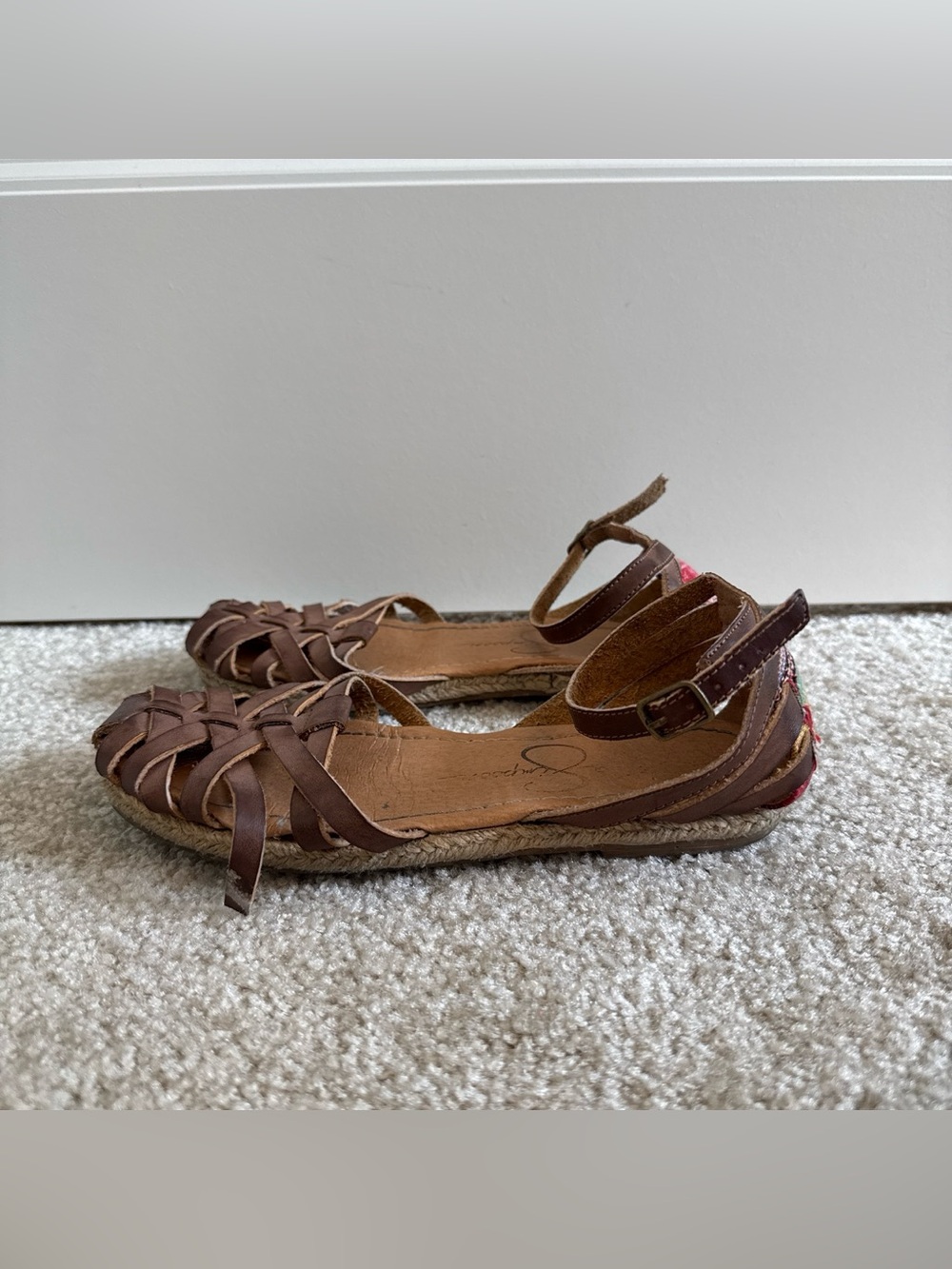 Jessica Simpson Women’s Flat Huarache Brown Sandals with Ankle Strap